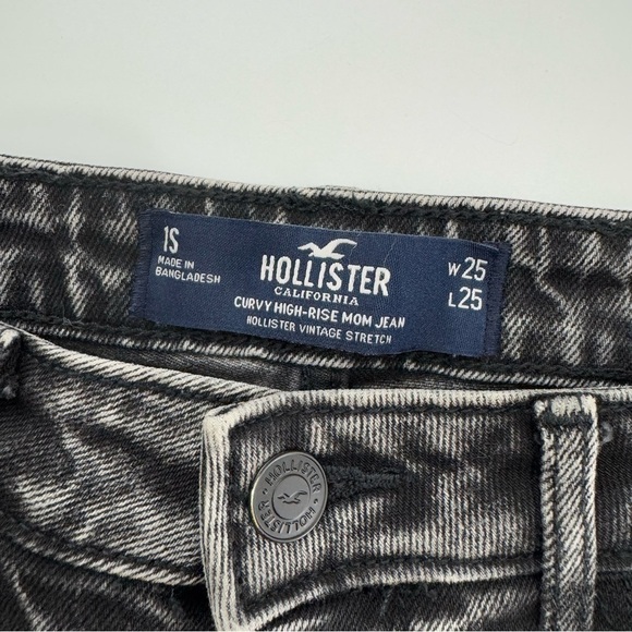 HOLLISTER WOMENS SZ 1S CURVY HIGH-RISE MOM JEAN VINTAGE BLACK WASH STRETCHY FIT - Picture 7 of 12